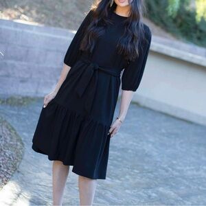Adina Las Vegas Puff Sleeve Ruffle Hem Dress Black Women’s Small Knee Length